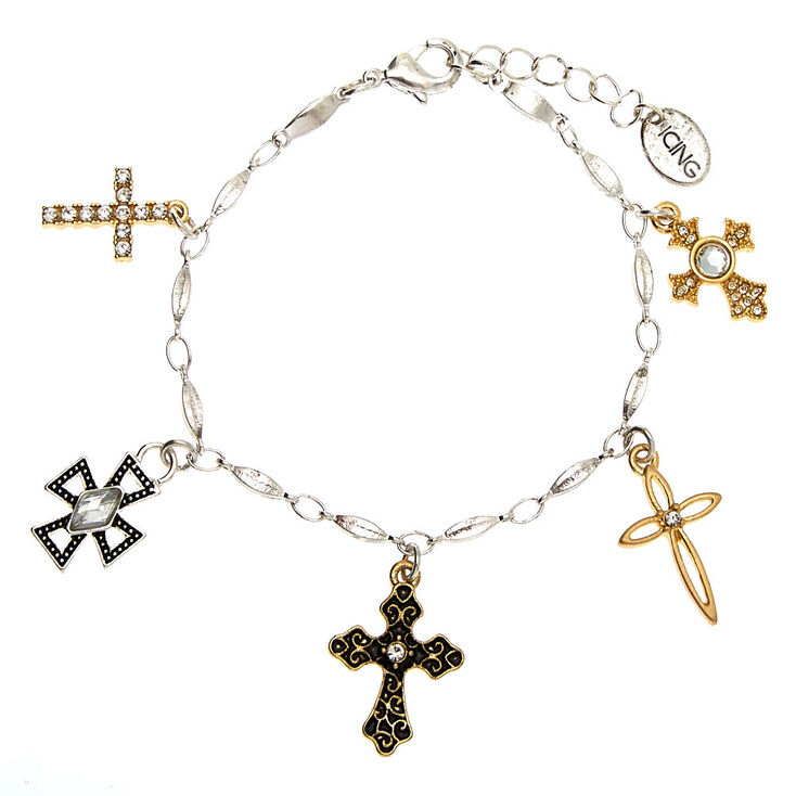 Mixed Metal Cross Charm Bracelet,
