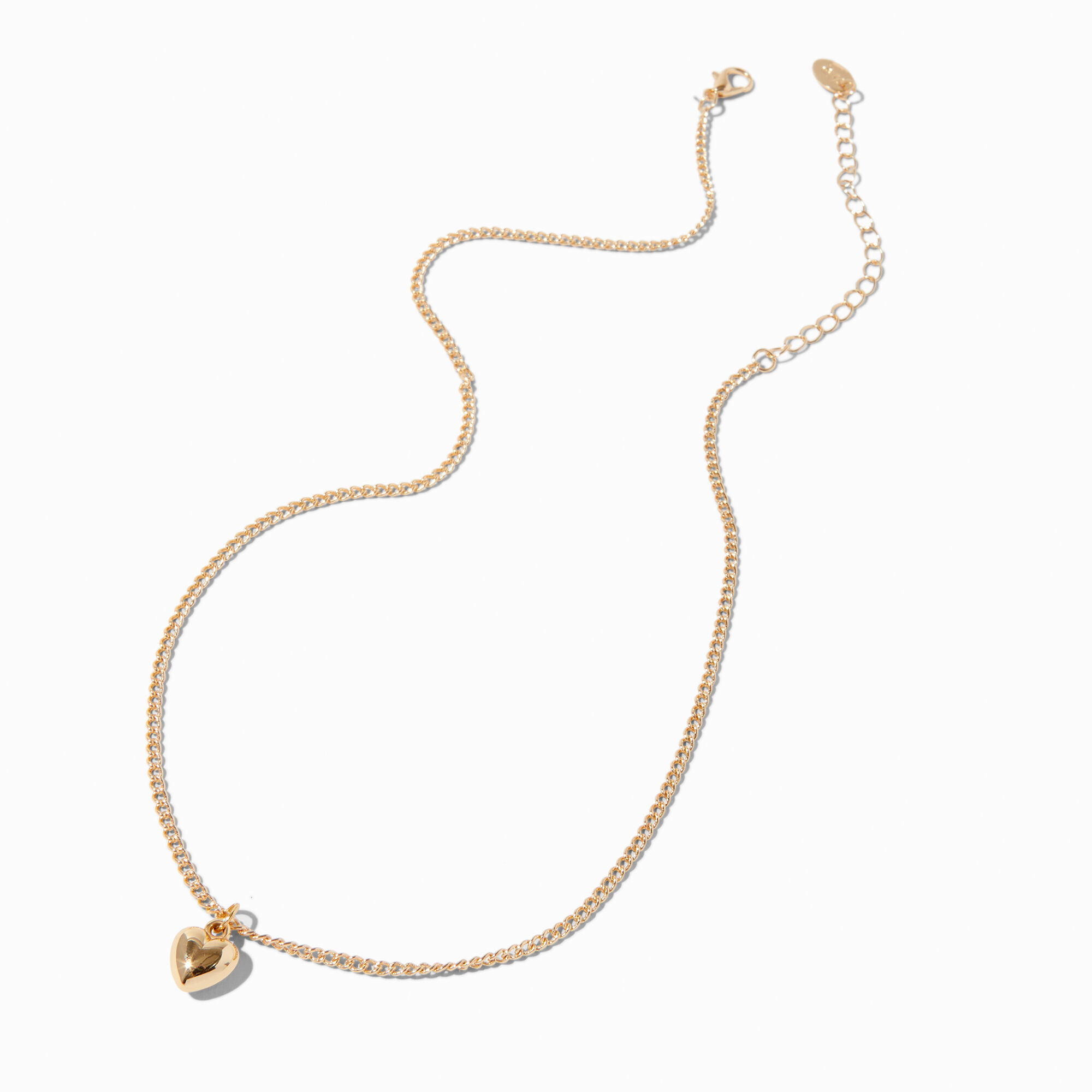 Gold-tone Tiny Puffy Heart Pendant Necklace ,