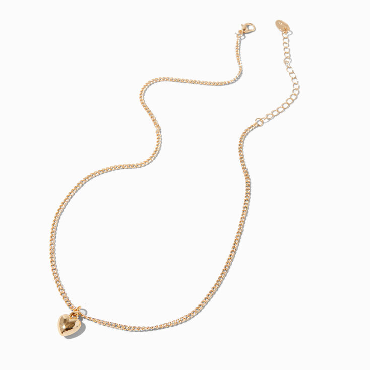 Gold-tone Tiny Puffy Heart Pendant Necklace ,