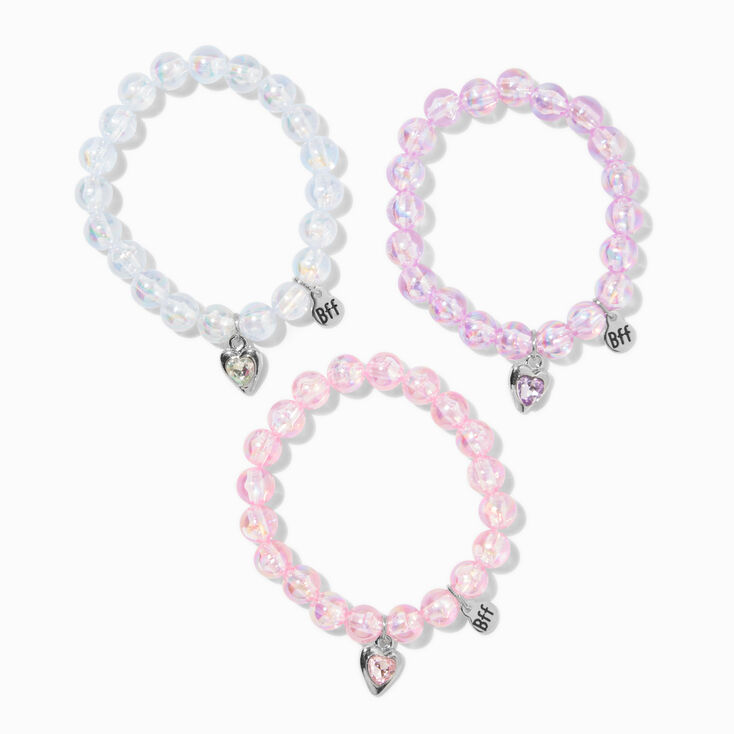 Best Friends Heart Charm Beaded Stretch Bracelets - 3 Pack,