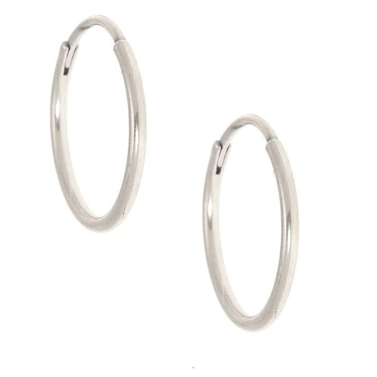 C LUXE by Claire&#39;s Silver-tone Titanium 10mm Sleek Hoop Earrings,