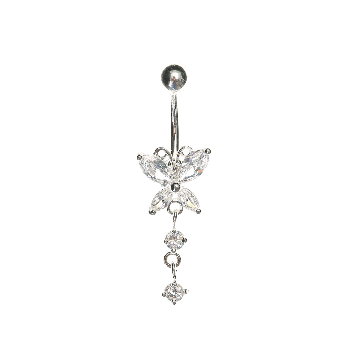 Cubic Zirconia Butterfly Dangle Belly Ring