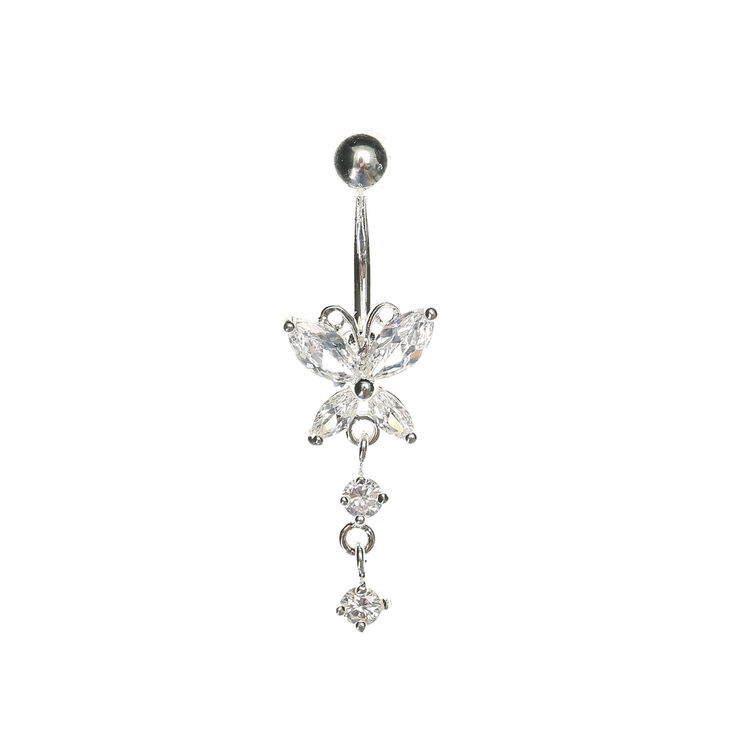 Cubic Zirconia Butterfly Dangle Belly Ring,