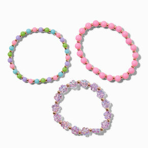 Pink Bead &amp; Flower Stretch Bracelets - 3 Pack,