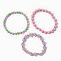 Pink Bead &amp; Flower Stretch Bracelets - 3 Pack,