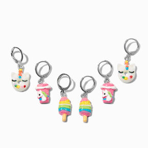 Silver-tone Unicorn Sweet Treats Huggie Hoop Stackable Earrings - 3 Pack,