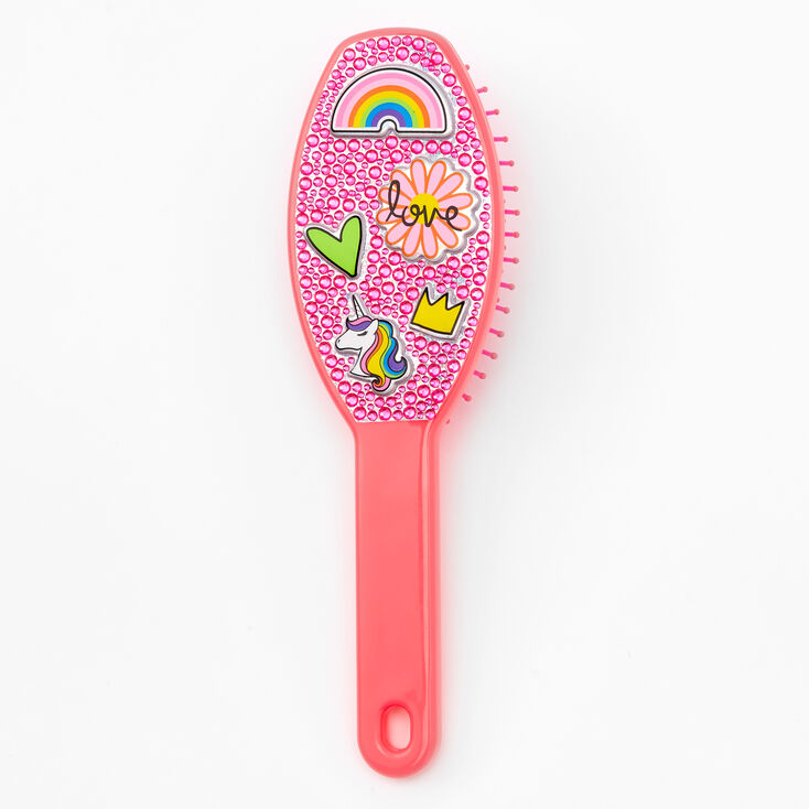 Team Rainbow Bling Mini Paddle Hair Brush - Coral,