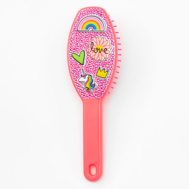 Claire's Mini brosse à cheveux plate bling bling Team Rainbow - Corail