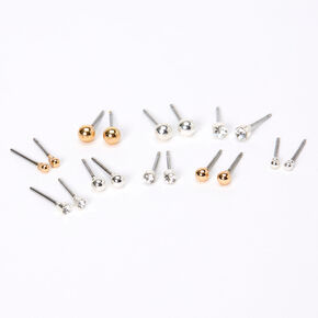 Clous d&#39;oreilles boules en strass de tailles graduelles en m&eacute;taux mixtes - Lot de 9,
