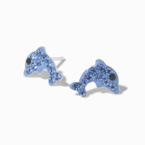 Sterling Silver Crystal Dolphin Stud Earrings,