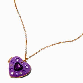 UV Color-Changing Purple Mosaic Heart Locket Pendant Necklace,