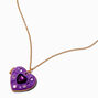 UV Color-Changing Purple Mosaic Heart Locket Pendant Necklace,