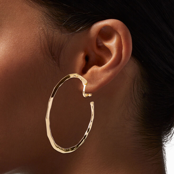 Gold-tone 60mm Molten Clip-on Hoop Earrings,