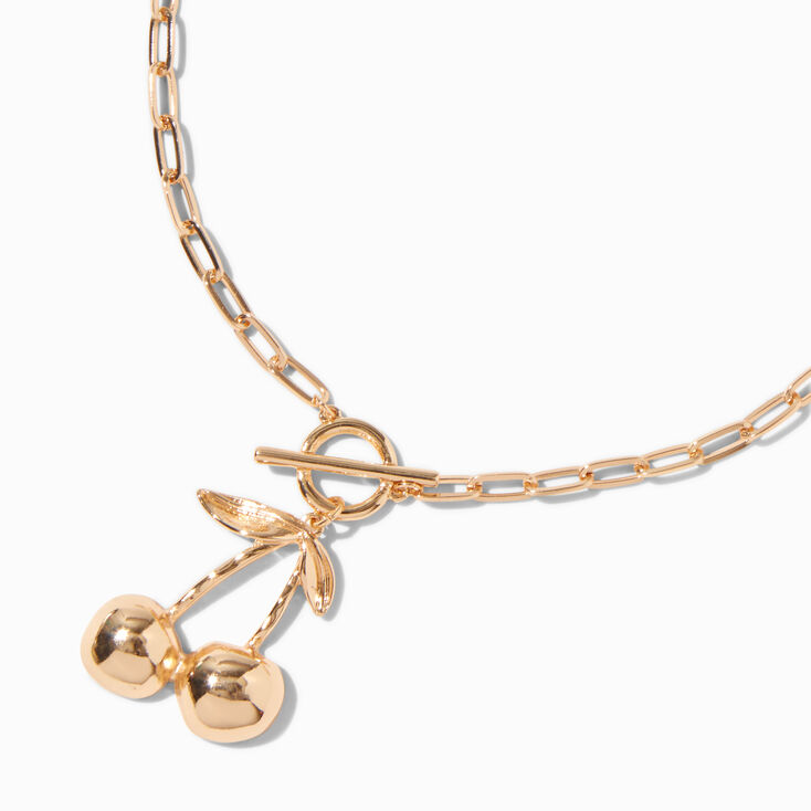 Cherry Toggle Paperclip Chain Pendant Necklace,