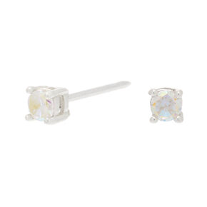 Sterling Silver Cubic Zirconia 3mm Round Basket Stud Earrings,