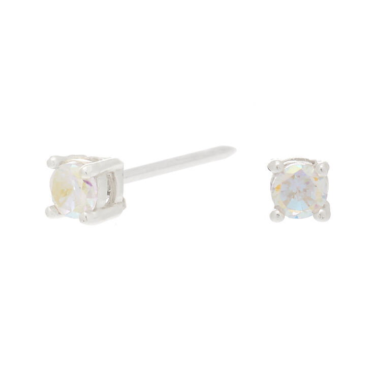 Sterling Silver Cubic Zirconia 3mm Round Basket Stud Earrings,