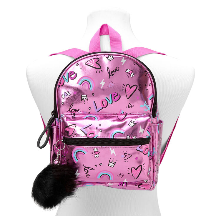 Pink Love Holographic Mini Backpack,