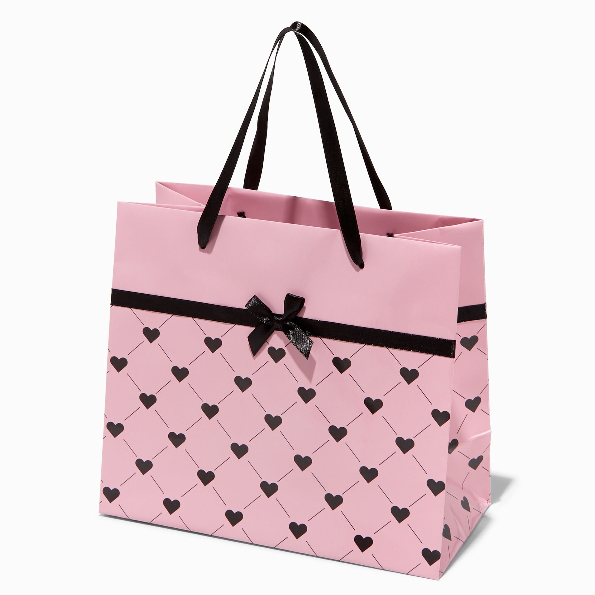 View Claires Medium Heart Quilted Gift Bag Pink information