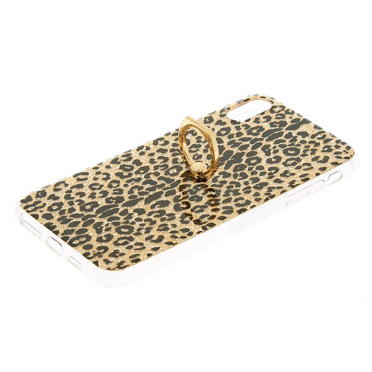 Gold Glitter Leopard with Ring Holder Phone Case - Fits iPhone XS Max,
