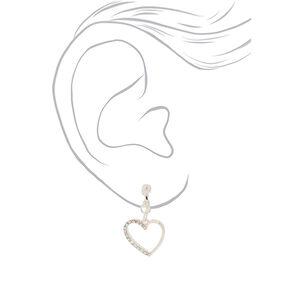 Silver-tone 1&quot; Heart Clip On Drop Earrings,