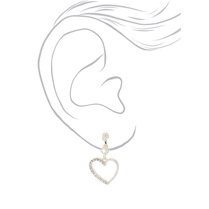 Silver-tone 1&quot; Heart Clip-On Drop Earrings,