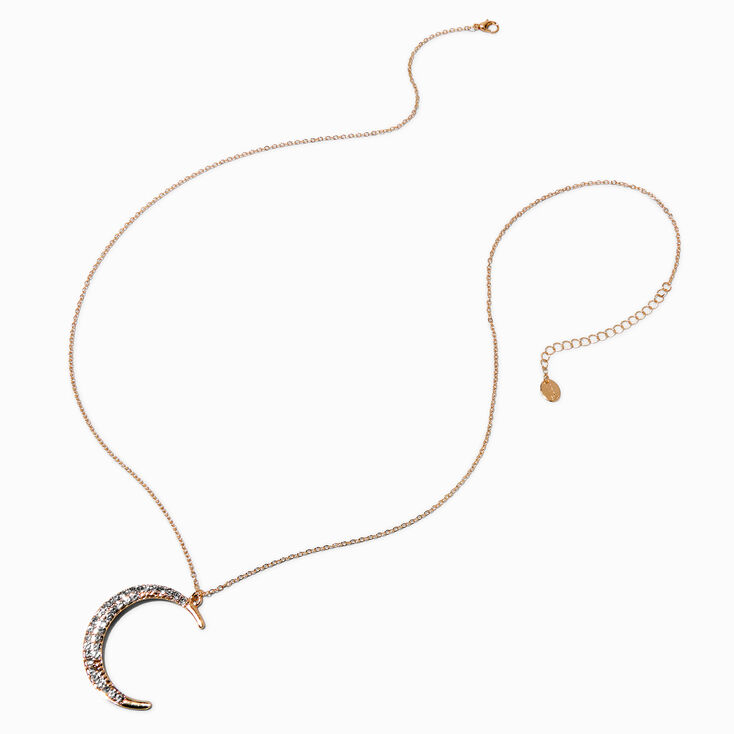 Gold-tone Pav&eacute; Crescent Moon Long Pendant Necklace,