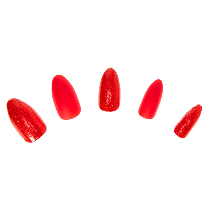 Faux ongles stiletto finitions mate et paillet&eacute;e - Rouge, lot de 24,