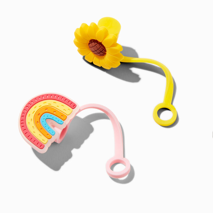Sunflower &amp; Rainbow Straw Covers - 2 Pack,