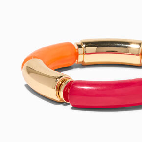 Gold-tone &amp; Orange Crescent Bead Stretch Bracelet,