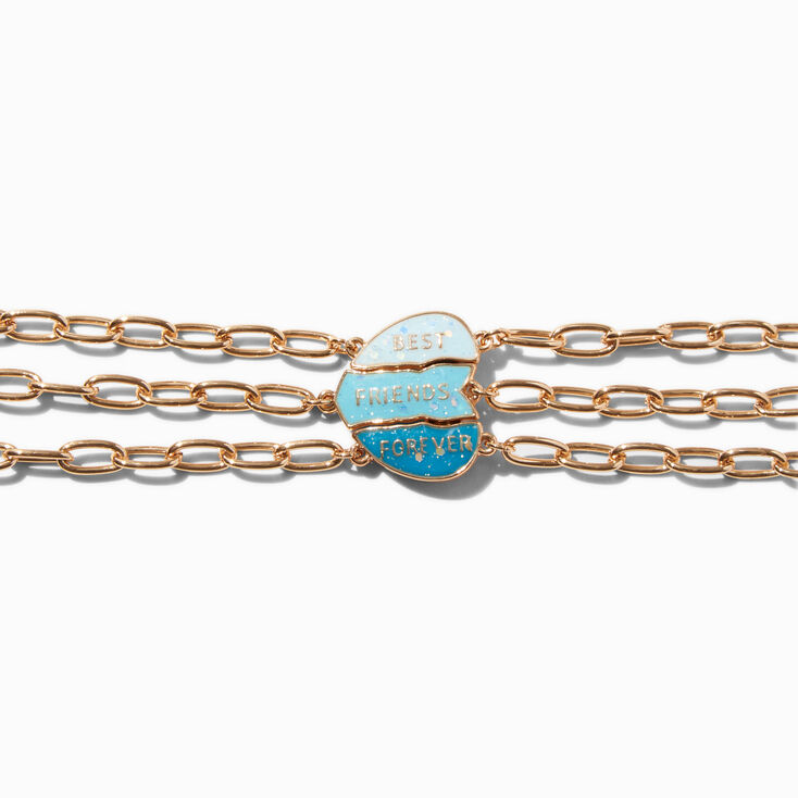 &#39;Best Friends Forever&#39;&#39; Blue Ombr&eacute; Split Heart Chain Bracelets - 3 Pack,