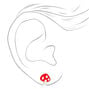 Silver-tone &amp; Red Mushroom Stud Earrings,