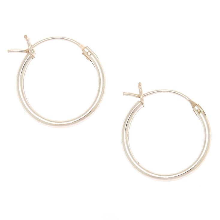 Sterling Silver 14mm Hinged Hoop Earrings Claire S Sterling Silver 14mm Hinged Hoop Earrings