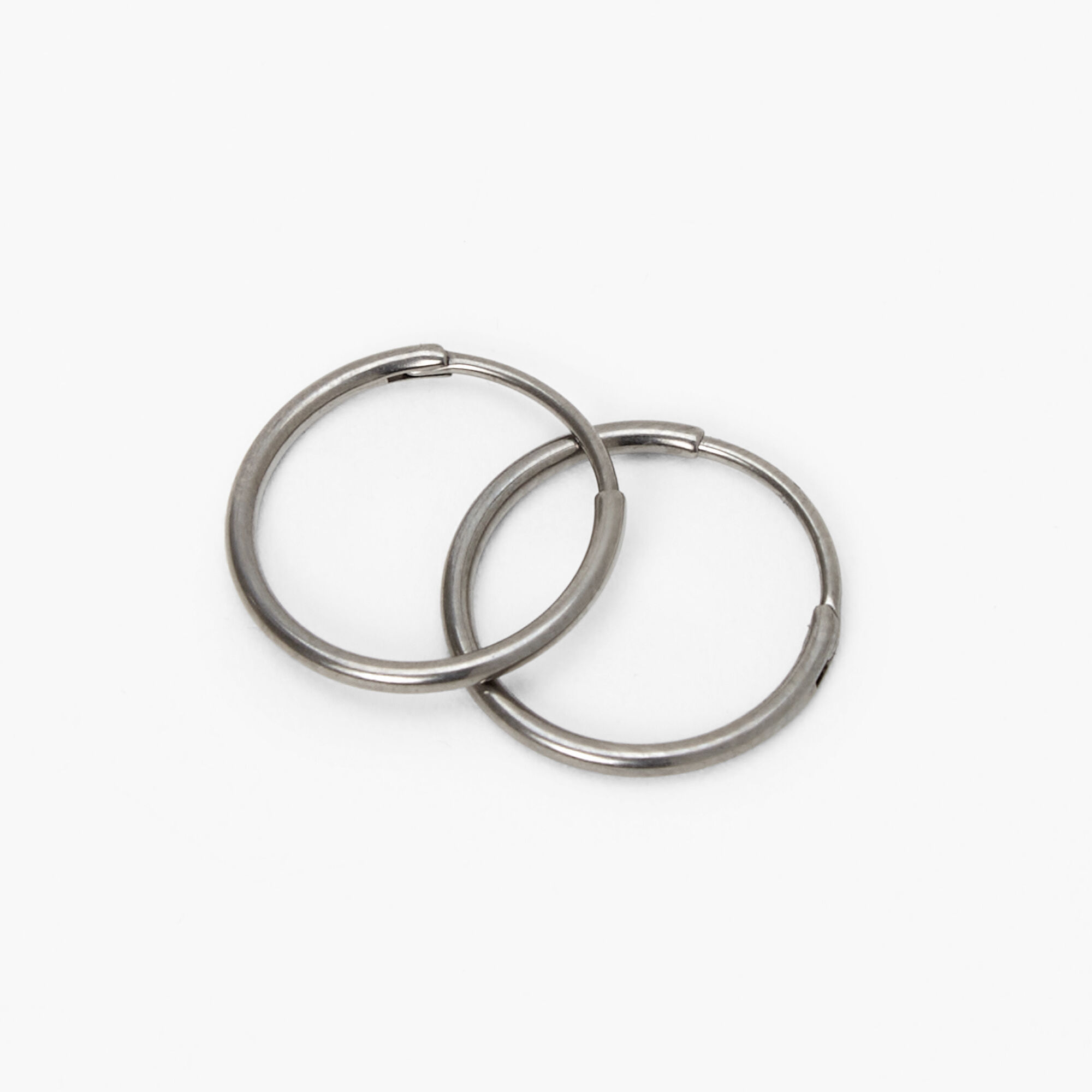 View Claires Titanium 12MM Sleek Hoop Earrings Silver information