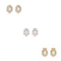 Mixed Metal Crystal Tear Drop Clip On Stud Earrings - 3 Pack,