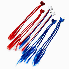 Red, White, &amp; Blue Braided Faux Hair Snap Clips - 6 Pack,