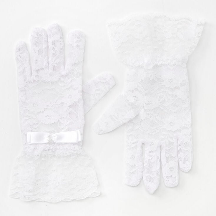 Claire&#39;s Club White Lace Gloves with Bow,
