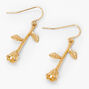 Gold 1.5&quot; Rose Flower Drop Earrings,
