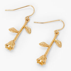 Gold 1.5&quot; Rose Flower Drop Earrings,