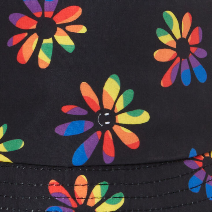 Rainbow Daisy Black Bucket Hat,