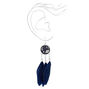 Navy 4&quot; Feather Space Drop Earrings,