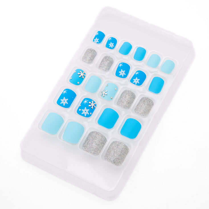 Glitter Snowflakes Square Press On Faux Nail Set - 24 Pack,