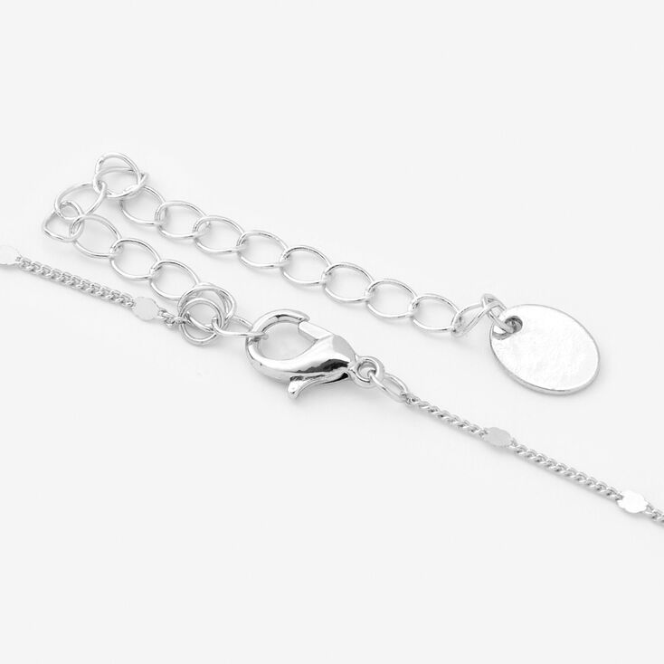 Silver Half Stone Initial Pendant Necklace - D,