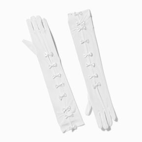 White Satin Bow Long Gloves,