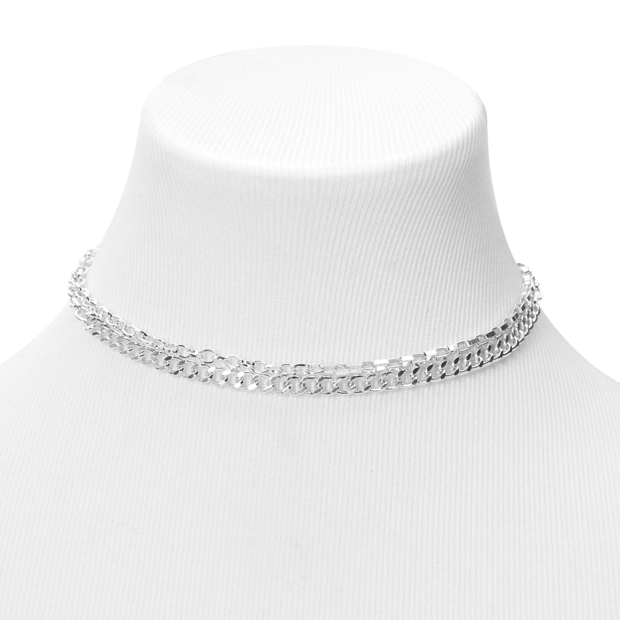 Silver Chain Layered Choker Necklace