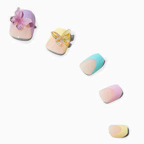 Faux ongles vegan autocollants ballerine 3D papillon pastel - Lot de 24,