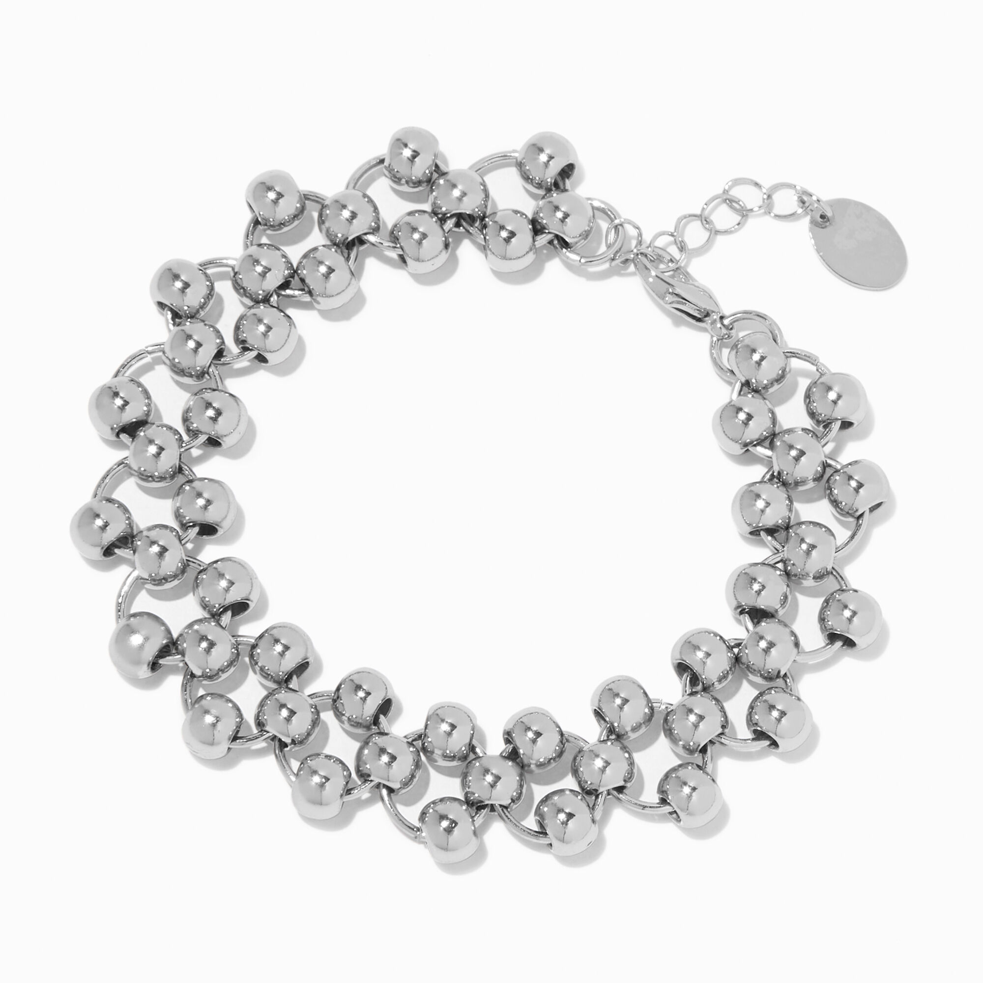 View Claires Tone Beaded ORing Link Chain Bracelet Silver information