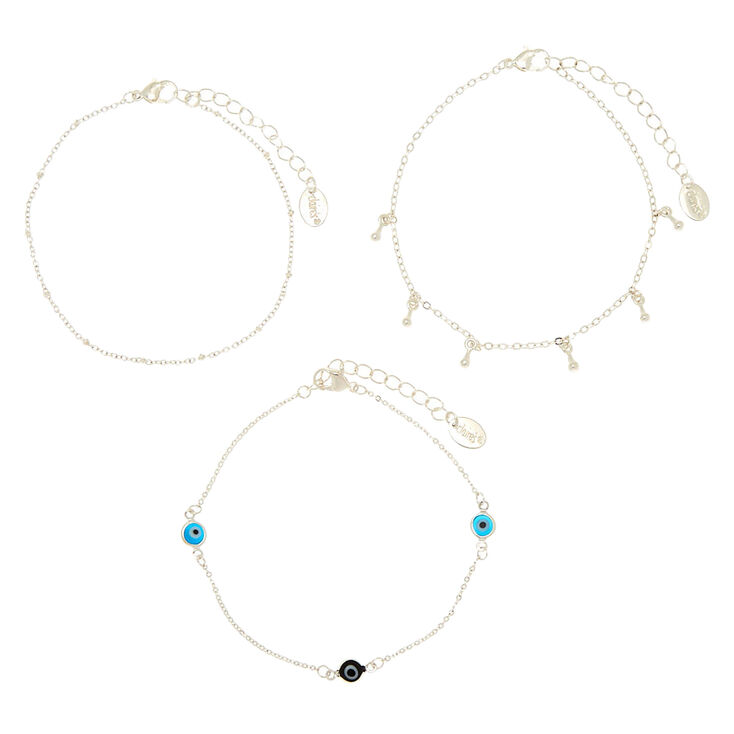 Silver-tone Evil Eye Anklets - Turquoise, 3 Pack,