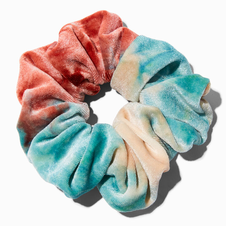 Chouchou en velours d&#39;imitation effet tie-dye moyen bleu et rouille,