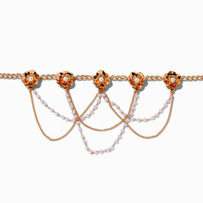 Gold-tone Floral Pearl Chain Choker Necklace,