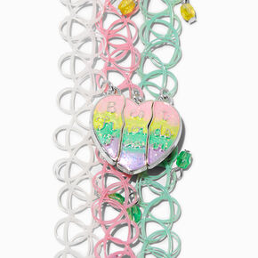 Best Friends Glow in the Dark Split Heart Tattoo Choker Necklaces - 3 Pack,